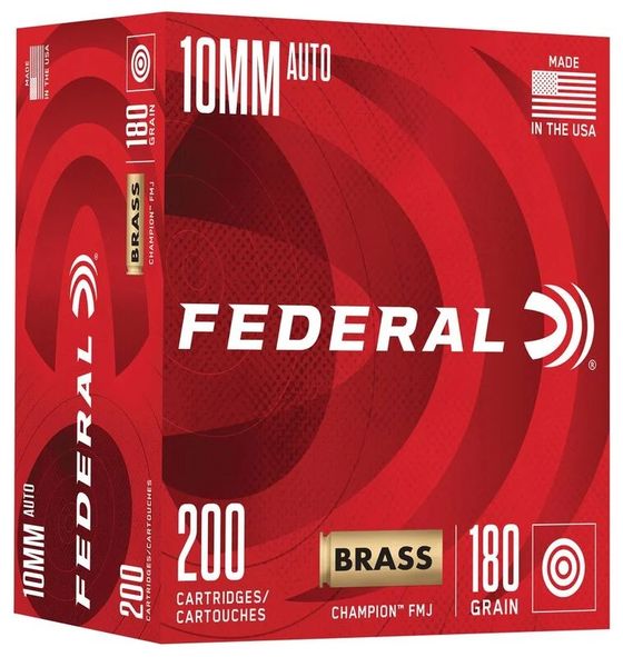 FEDERAL CHAMPION 10MM AUTO AMMO 180GR PLATED FMJ BRASS CASED 200RD BOX — product photograph
