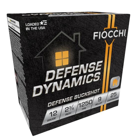 Fiocchi Defense Dynamics 12 gauge 2 3/4 inch 9 pellet buckshot, 25 round box
