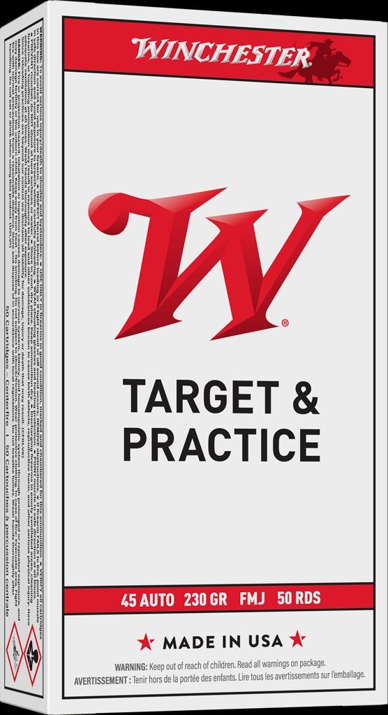 WINCHESTER 45 AUTO AMMO 230GR FMJ BRASS CASED 50RD BOX LARGE PISTOL PRIMER — product photograph