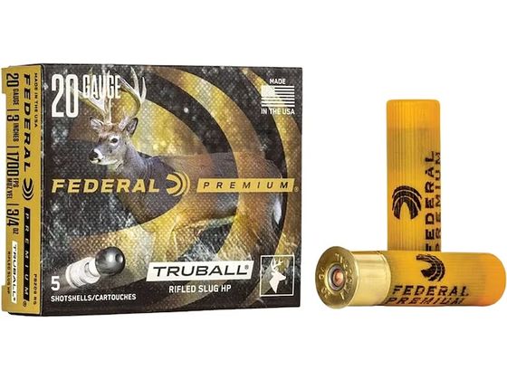 FEDERAL PREMIUM 20GA AMMO 3IN 1700FPS 3/4OZ TRUBALL SLUG 5RD BOX — product photograph