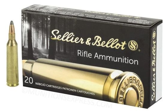 SELLIER&amp;BELLOT 22-250 REM AMMO 55GR SP BRASS CASED 20RD BOX — product photograph