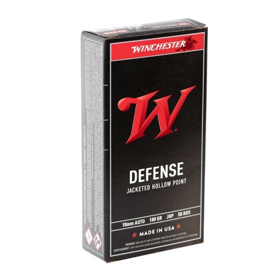 WINCHESTER DEFENSE 10MM AUTO AMMO 180GR JHP BRASS CASED 50RD BOX — product photograph