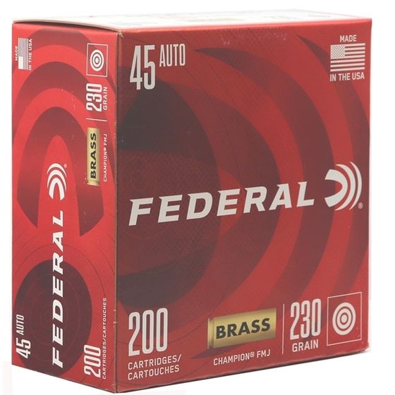 Federal Champion 45 ACP AMMO 230 gr Full Metal Jacket (FMJ) WM52332 200RD BOX — product photograph