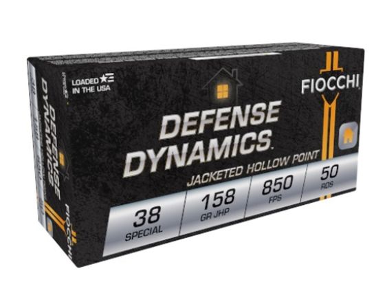 FIOCCHI DEFENSE 38 SPECIAL AMMO 158GR JACKETED HOLLOW POINT BRASS CASED 50RD BOX — product photograph