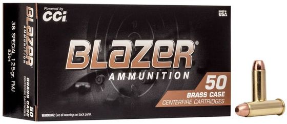 CCI BLAZER 38 SPECIAL AMMO 125GR PLATED FMJ BRASS CASED 50RD BOX — product photograph