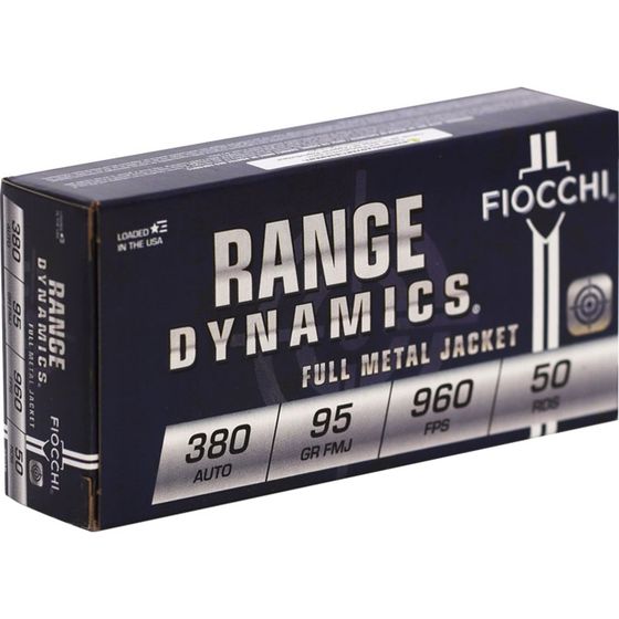 FIOCCHI AMMO 380 AUTO AMMO 95GR FMJ BRASS CASED 50RD BOX — product photograph