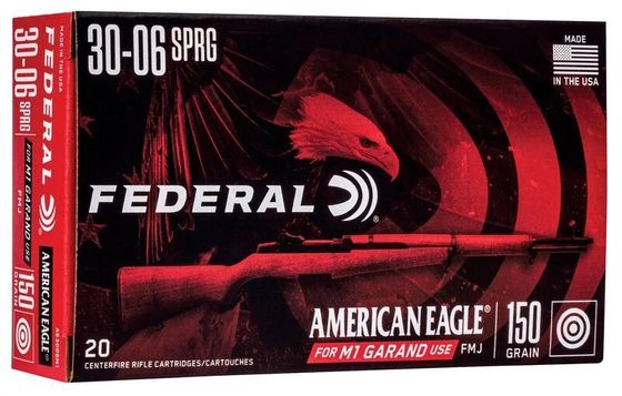 FEDERAL 30-06 Ammo SPRINGFIELD M1 GARAND 150GR FMJ BRASS CASED 20RD BOX — product photograph